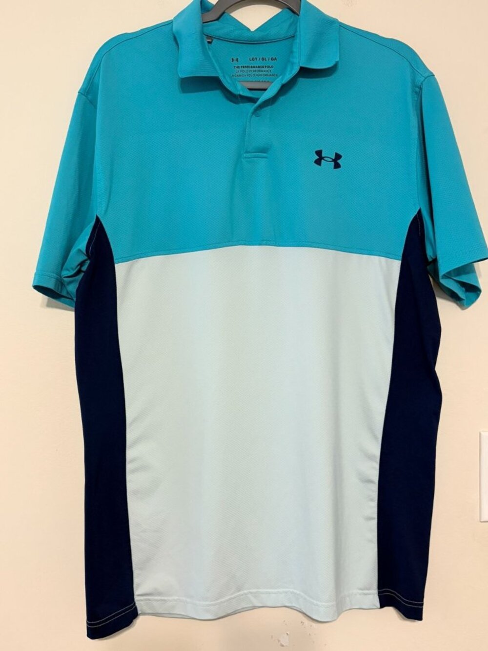 Men's Under Armour Blue White Teal Colorblock Performance Polo Size Large
